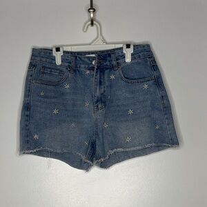 Daisy-Patterned Blue Denim Women's Shorts
